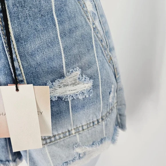 Happily Grey Super High Rise Distressed Striped Denim Shorts Size 1/25 NWT - Picture 5 of 14